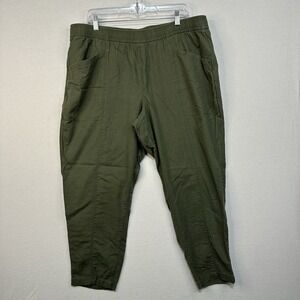 Old Navy High Rise Straight Taper XL Linen Blend Pants Olive Comfy Elastic Waist